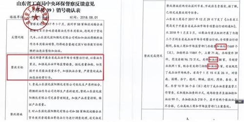 2018年11月1日，中央第三生態環境保護督察組進駐山東省開展&ldquo;回頭看&rdquo;。通過對相關部門走訪問詢，并抽查有關企業，發現山東省物流運輸企業違規使用普通柴油或其他高硫分燃油問題依然十分突出，柴油貨車尾氣污染嚴重。  一、基本情況  《大氣污染防治法》明確，禁止向汽車和摩托車銷售普通柴油以及其他非機動車用燃料。第一輪中央環保督察反饋指出，山東省以普通柴油替代車用柴油的情況較多，濱州等地市大量物流運輸企業違規使用普通柴油，尾氣污染問題突出。  為此，山東省整改方案要求，杜絕違規使用普通柴油的情況，并明確由原省工商局負責部署推進相應整改工作。原省工商局于2018年8月1日上報山東省環境保護督察反饋意見整改工作領導小組，聲稱該問題完成整改并銷號。  二、主要問題  督察發現，原山東省工商局作為整改責任主體沒有認真履行整改職責，未就整改工作進行部署推進，整改任務目標完全落空，全省物流運輸企業違規使用普通柴油或高硫分燃油問題依然普遍存在。  （一）違規售油無人管。督察組抽查3個地市的4家煉化公司，發現這些煉化公司違規大量向物流運輸企業銷售普通柴油或其他高硫分燃油，導致這些柴油大量替代車用柴油使用，污染嚴重。2018年，東營齊潤化工有限公司將3萬余噸硫含量近2000mg/kg的常壓柴油售給物流運輸企業和加油站，墾利石化有限公司也將3萬余噸硫含量2000-3000mg/kg的燃油售給相關物流運輸企業和加油站，硫含量最高超標約300倍。2017年中央環保督察以來，山東匯豐石化集團有限公司將近40萬噸普通柴油銷往多家物流運輸企業，濰坊市昌邑石化有限公司將5萬余噸國Ⅳ和國Ⅴ的普通柴油售給物流運輸企業?，F場抽查發現，物流運輸企業多數在自身停車場內私自安裝加油裝置，將所購違規油品自用，昌邑市盛宏物流有限公司甚至違法轉售其他社會車輛。   圖1 昌邑市盛宏物流有限公司在停車場內私設加油裝置  （二）督察整改做樣子。原省工商局作為督察整改的責任主體，接受任務時服從安排，實際整改時做做樣子。督察反饋明確指出問題主要是煉化公司違法向物流運輸企業銷售普通柴油替代車用柴油使用，導致汽車尾氣污染。但原省工商局等部門整改時僅部署對加油站和成品油倉儲批發企業的檢查，沒有將煉化公司到物流運輸企業的黑色鏈條作為查處對象。整改工作指東打西，真正問題沒有觸及。另外，整改方案明確的目標是&ldquo;強化日常監督管理，杜絕違規使用普通柴油&rdquo;；但原省工商局擅自在銷號材料中將目標改為&ldquo;針對加油站開展專項整治行動&rdquo;，以此蒙混過關，虛假銷號。   圖2 原省工商局在銷號確認表上弄虛作假  （三）執法監管走過場。2017年以來，山東省各市共打擊取締非法加油點近2000家，但僅對涉案物流運輸企業進行了處罰，未能以此為線索追根溯源，對源頭煉化公司違規售油問題進行查處，煉化企業到物流運輸企業的黑色鏈條始終未被斬斷。  一些煉化企業長期游離于監管之外，缺乏對法律的敬畏。2018年8月，生態環境部調研發現中國化工集團山東昌邑石化有限公司涉嫌違法生產銷售國Ⅳ普通柴油，但在進一步調查時，企業拒絕配合，不提供相關臺賬，并臨時編造相關記錄。&ldquo;回頭看&rdquo;進駐后，督察組再次現場檢查，要求企業提供儲運臺賬，企業依然拒絕提供，并繼續編造謊言，提供虛假材料，性質十分惡劣。  對此，濰坊市查處不嚴不實，甚至試圖蒙混過關。在督察組兩次督導后，查處工作依然走過場，在未調度企業生產記錄和儲運臺賬等關鍵證據的情況下，即采信企業說法，甚至未調閱生產記錄就作出該企業2018年未生產銷售國Ⅳ普通柴油的結論。直到督察組再次督導、進一步明確要求后才加大查處力度，發現該企業2018年實際以燃料油名義違規銷售國Ⅳ普通柴油4萬多噸。  三、原因分析  原山東省工商局不在整改落實中下功夫，反而在整改銷號上動腦筋，表面整改，虛假整改問題突出。  山東省有關地市不敢動真碰硬，對違法銷售不合格油品的黑色鏈條整治不力，未能對油品來源追根溯源，未對煉化企業的違法行為依法查處。